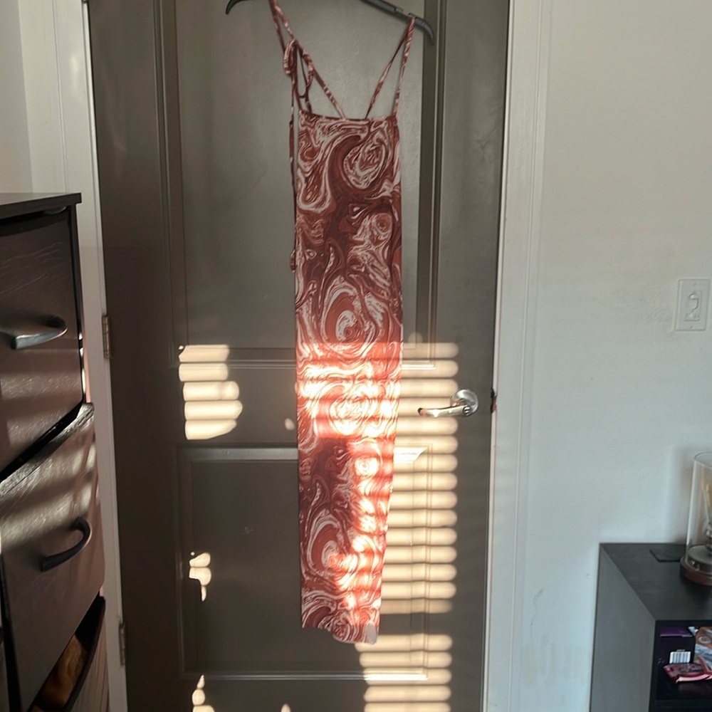 Brown and white bathing suit coverup dress